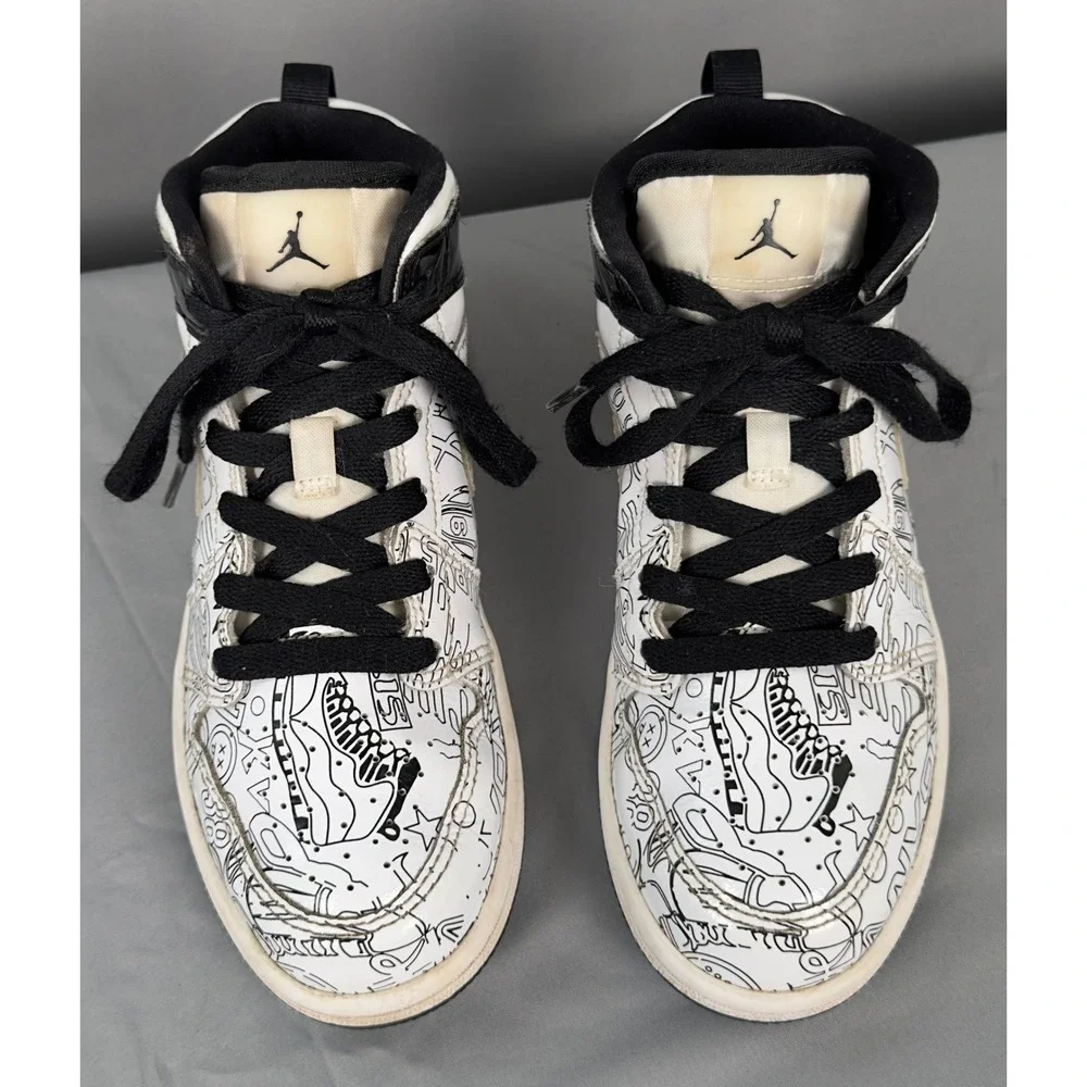Jordan 1 Mid DIY Kids Shoes Black White Volt DC4098-100 Size 1Y